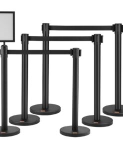 VEVOR 6-Pack Crowd Control Stanchions with Retractable Belts & Sign Holder, Carbon Steel Barrier Posts for Queue Management