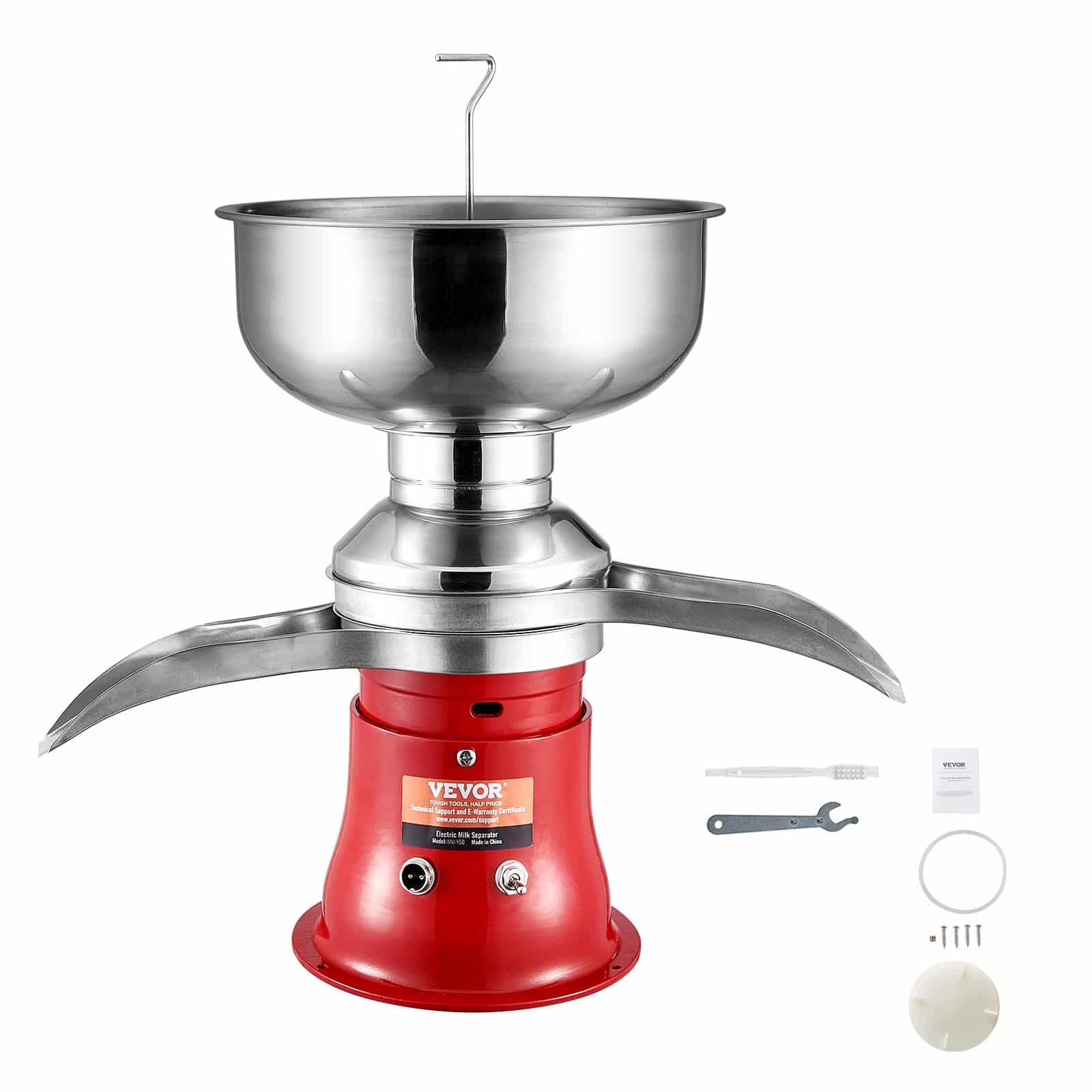 Сепаратор электрического молочного крема VEVOR 100L/ч, нержавеющая сталь 304, 30W, 10500RPM, 5L Чаша, Козий и коровье молоко скиммер 100240V