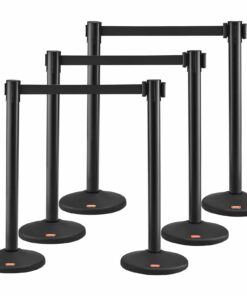 VEVOR 6-Pack Crowd Control Stanchions with 3 x 2m Retractable Belts, Heavy-Duty Plastic Queue Barriers for Events & Venues