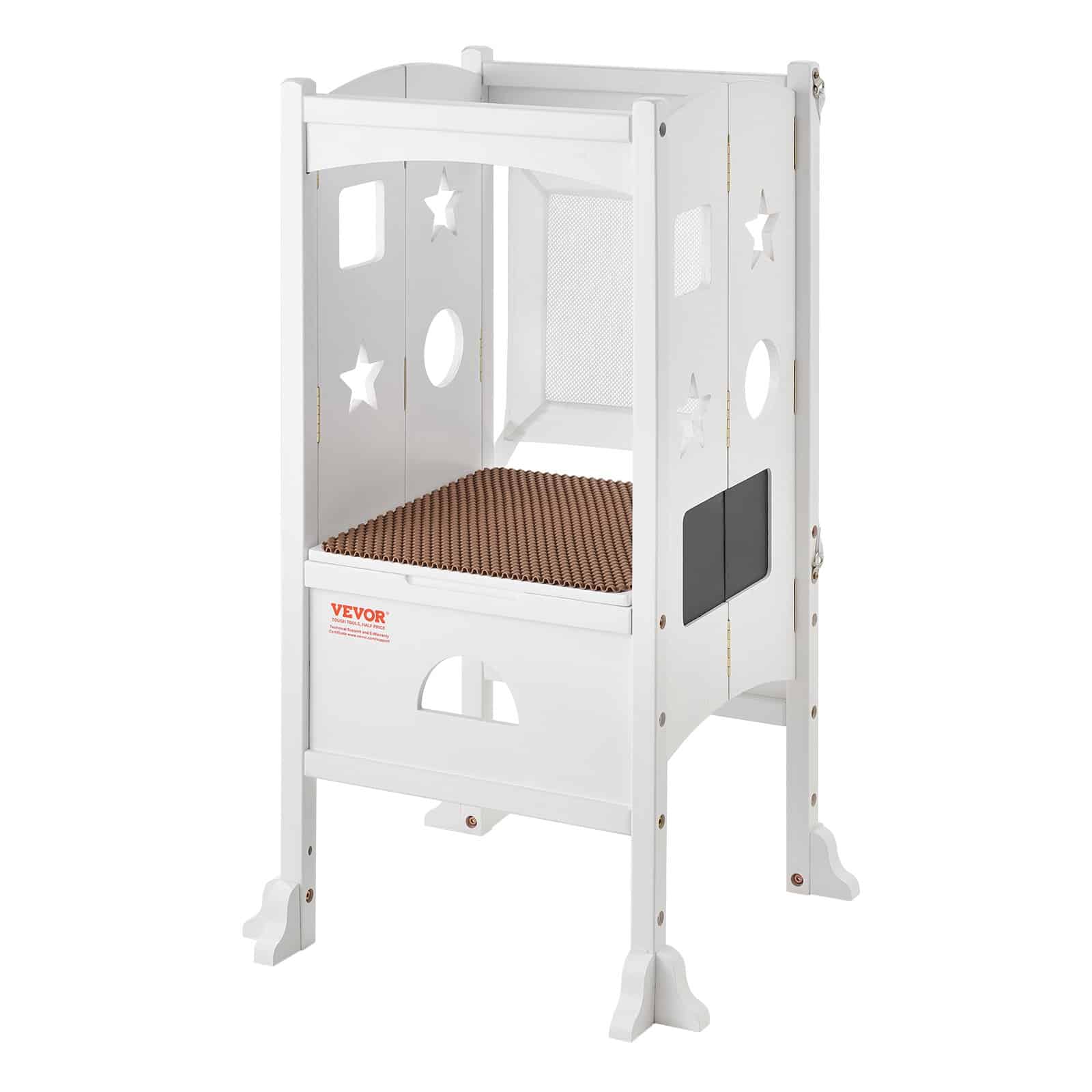 VEVOR Foldable Toddler Tower Step Stool, 3-Level Adjustable Height, 56.75 kg Load, Wooden Learning Helper, White — изображение 9