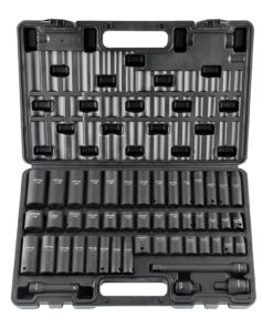 VEVOR 48-Piece 3/8'' Drive Impact Socket Set, SAE & Metric (8–22mm), Cr-V, 6-Point, with Extension Bars, Adapters, Case