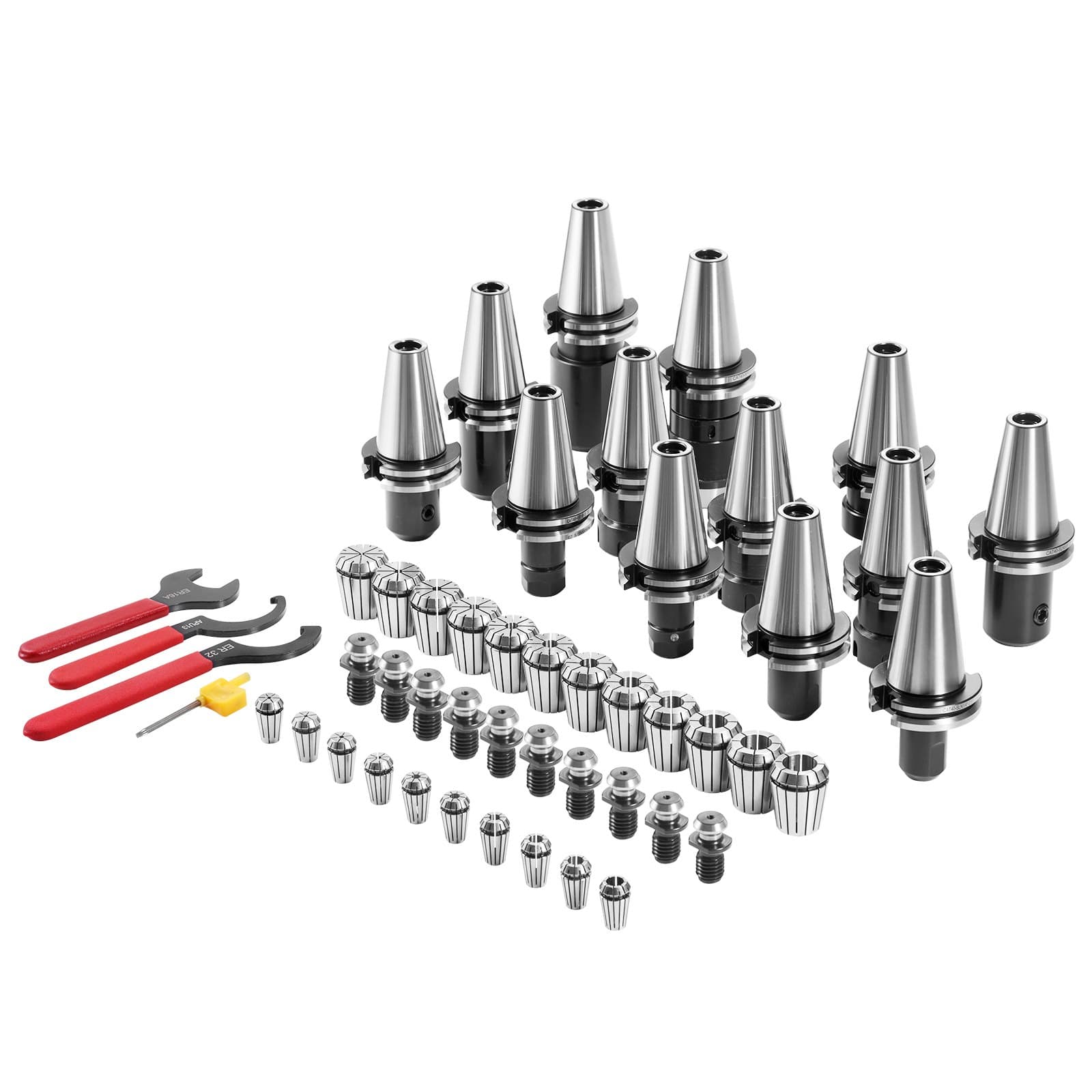 VEVOR CAT40 Collet Holder Set, 35 pcs ER16/ER32 Spring Steel Chucks, 10 Pull Studs, 3 Wrenches for CNC Milling & Drilling