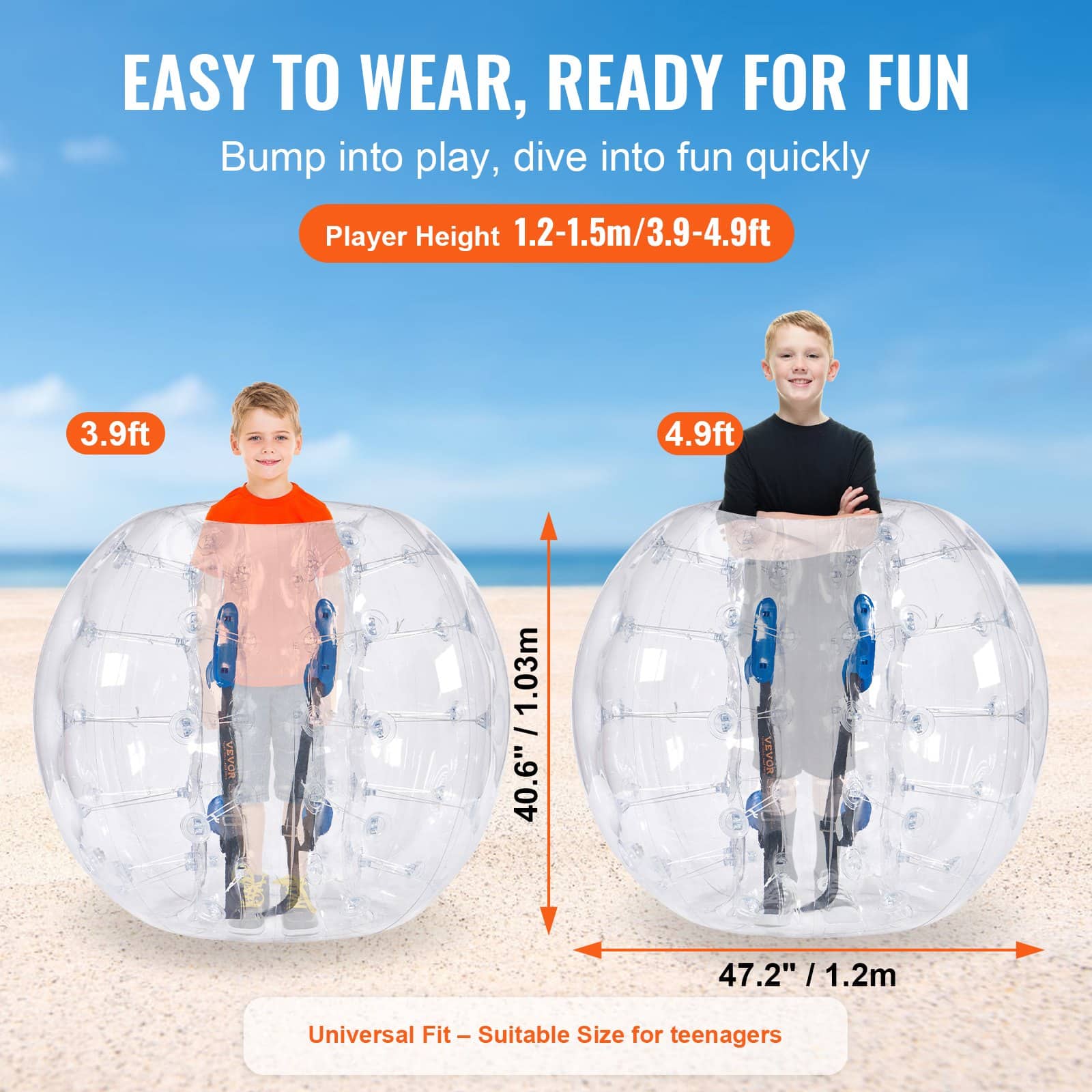 VEVOR 1.2m Inflatable Bumper Ball for Teens & Adults, 0.8mm PVC Human Zorb Ball for Outdoor Games, Park, Garden, Yard - Pilt 3