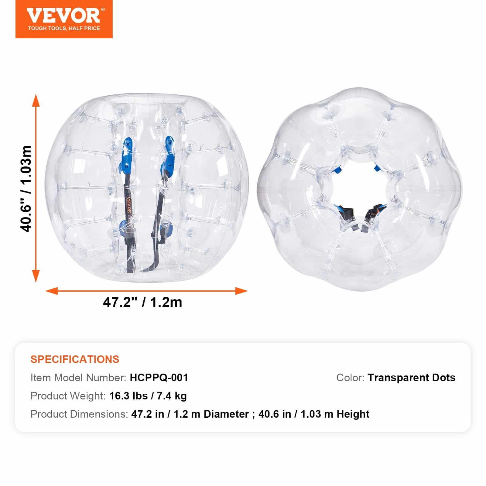 VEVOR 1.2m Inflatable Bumper Ball for Teens & Adults, 0.8mm PVC Human Zorb Ball for Outdoor Games, Park, Garden, Yard - Pilt 7