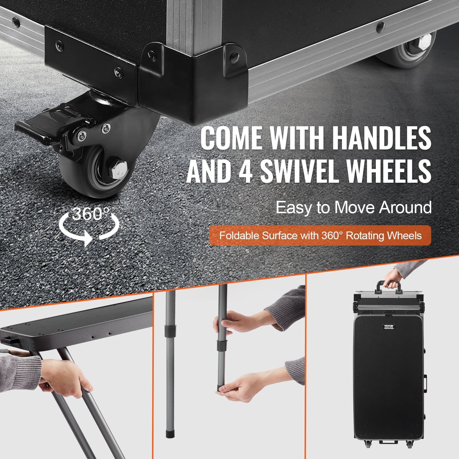 VEVOR Extra Large Rolling Makeup Train Case with LED Mirror, Workbench & Drawers, 990x380x850mm, Black — изображение 4