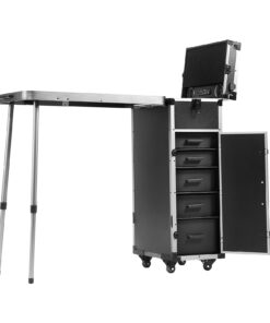 Очень большой завальцованный чехол для макияжа VEVOR со светодиодным зеркалом, верстаком и ящиками, 990x380x850mm, черный