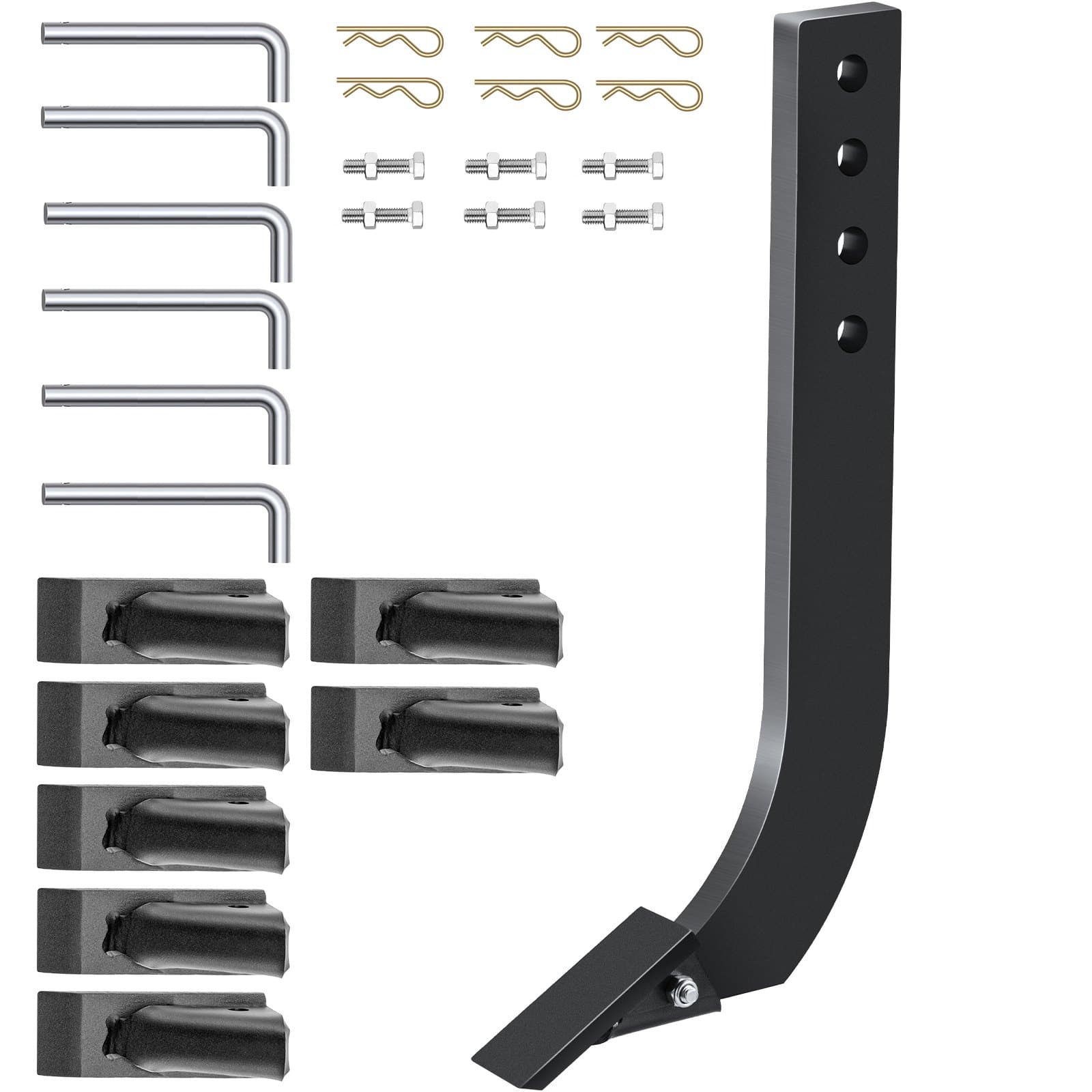 VEVOR 45.7 cm Box Blade Shanks, 6PCS Adjustable Steel Scarifier Ripper Shanks with 4 Holes, Replaceable Teeth & Pins