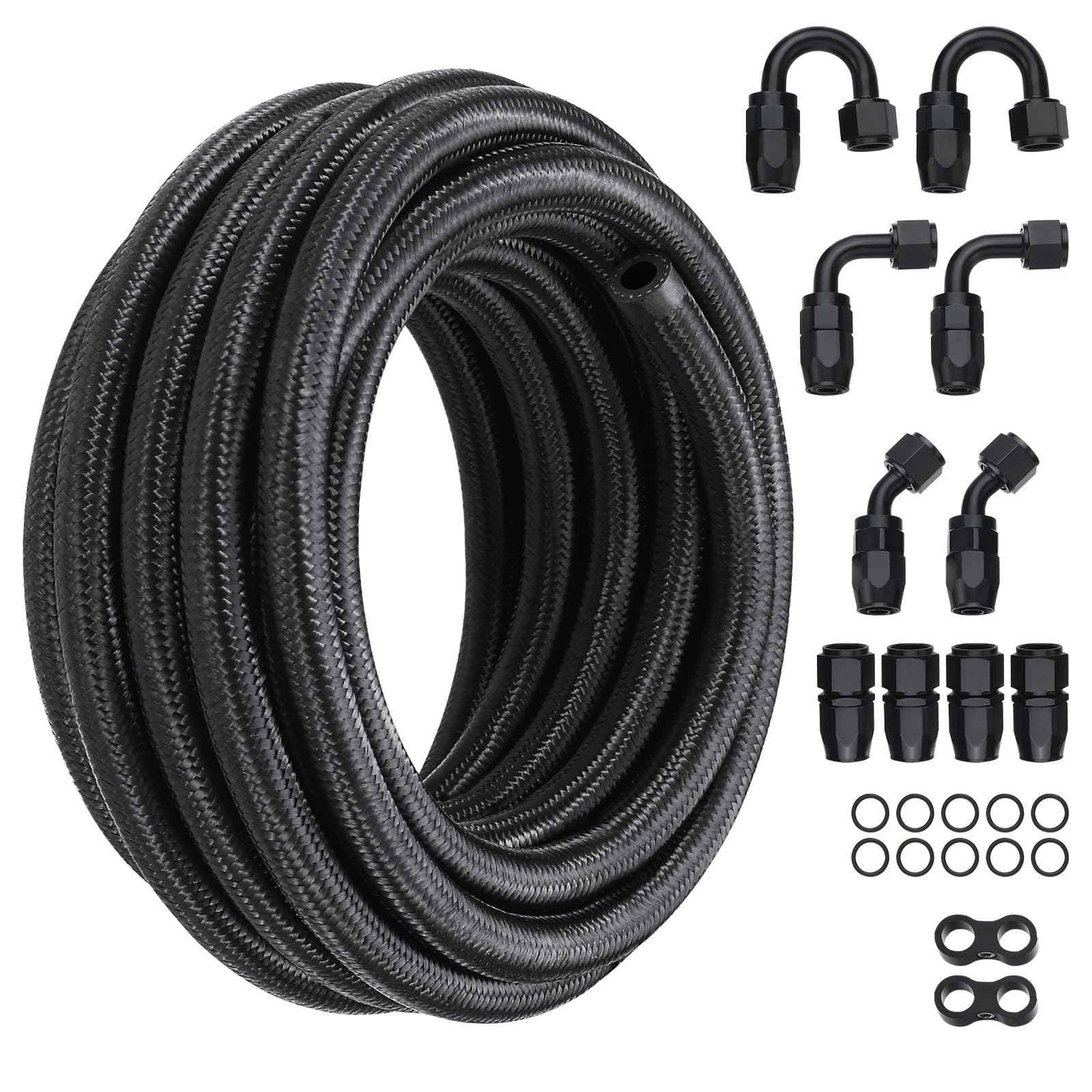 VEVOR 6AN Fuel Line Kit 6.8m, 8.6mm Nylon Braided Hose for Oil/Gas/Diesel, 12 Swivel Fittings, High-Pressure, Black - Image 9