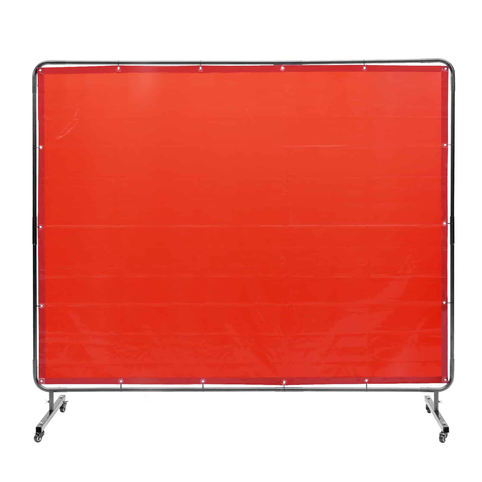 VEVOR 1.83x2.44m Flame-Resistant Welding Screen with Frame & Wheels, UV Protection, Red, for Workshop/Industrial Use