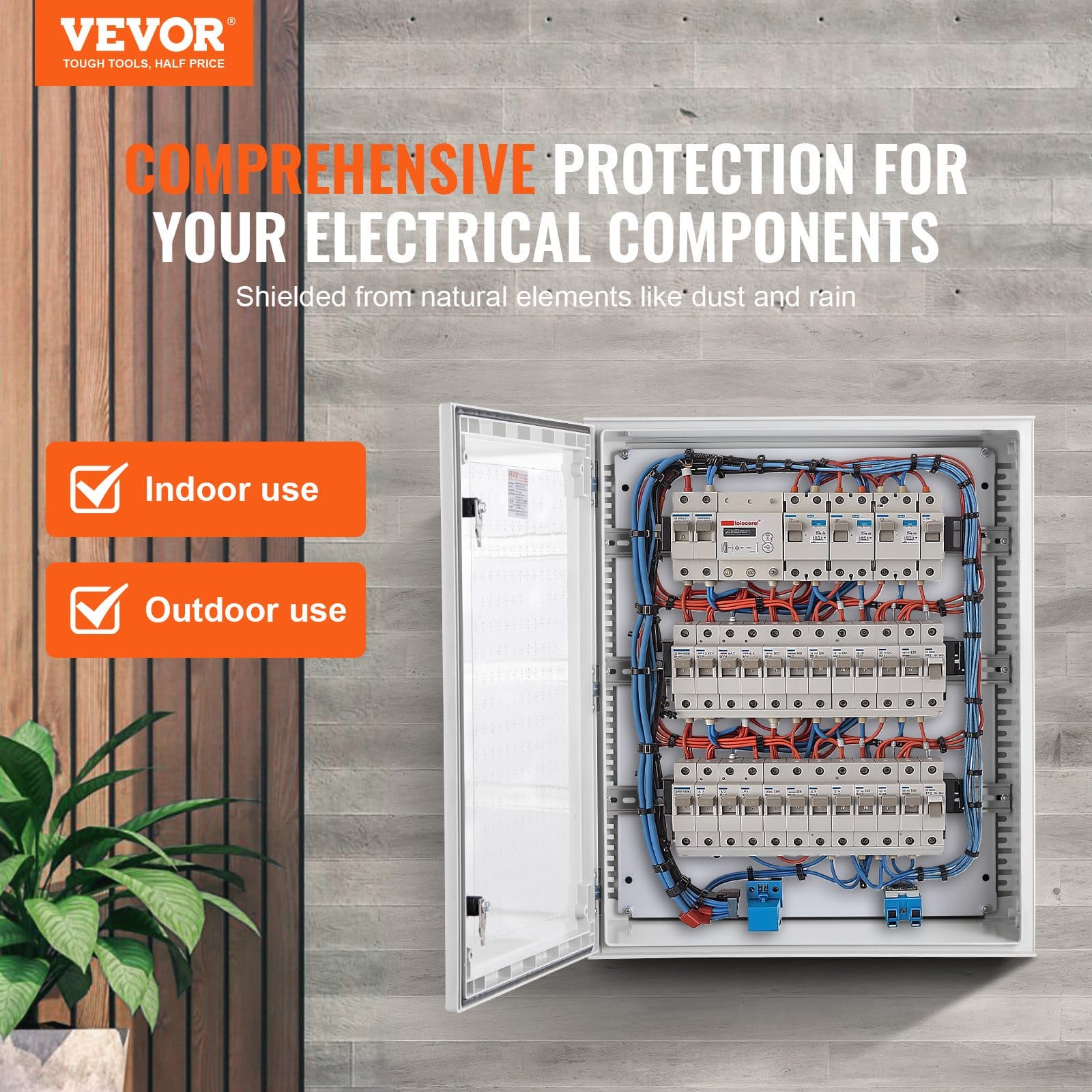 VEVOR IP66 Waterproof Fiberglass Electrical Enclosure Box 50x40x20 cm Wall Mount with Lock & Backplate - Image 2