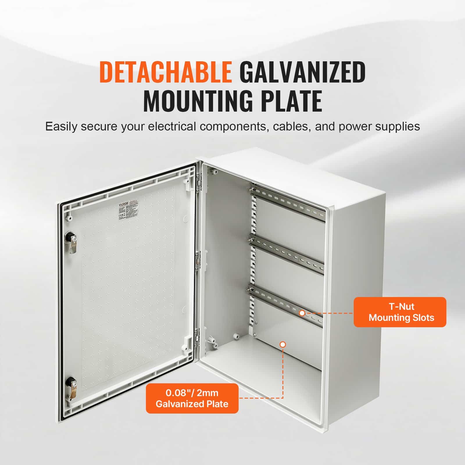VEVOR IP66 Waterproof Fiberglass Electrical Enclosure Box 50x40x20 cm Wall Mount with Lock & Backplate - Image 5