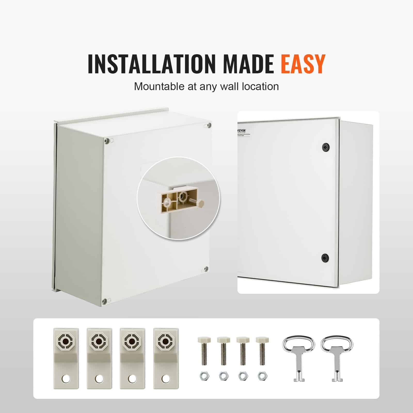 VEVOR IP66 Waterproof Fiberglass Electrical Enclosure Box 50x40x20 cm Wall Mount with Lock & Backplate - Image 6
