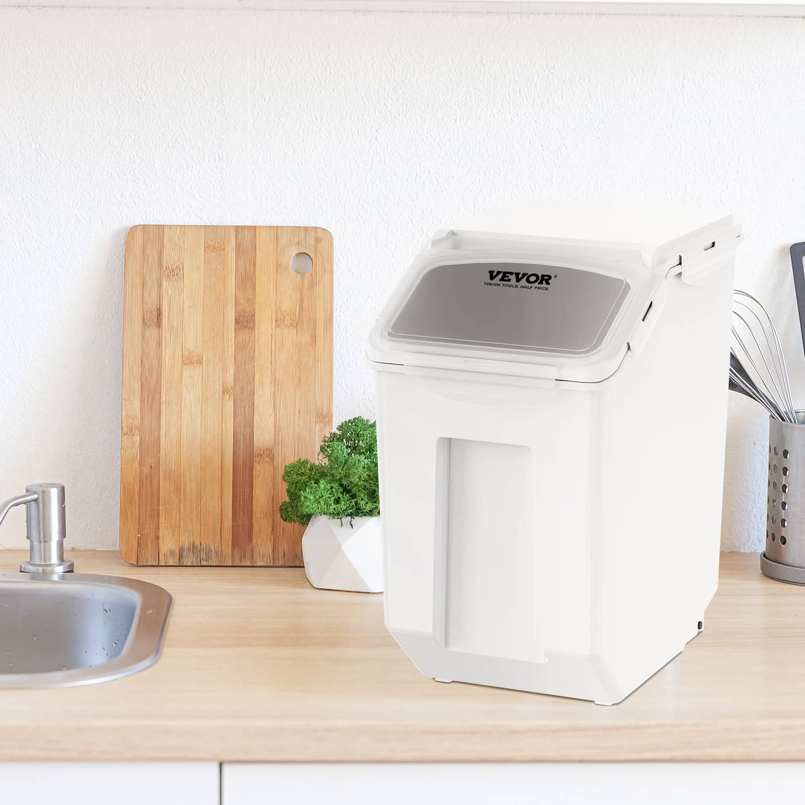 VEVOR 2x15L Airtight Pet Food Storage Bins with Measuring Cups & Wheels – BPA-Free PP, Stackable for Dog Food, Rice, Flour — изображение 8