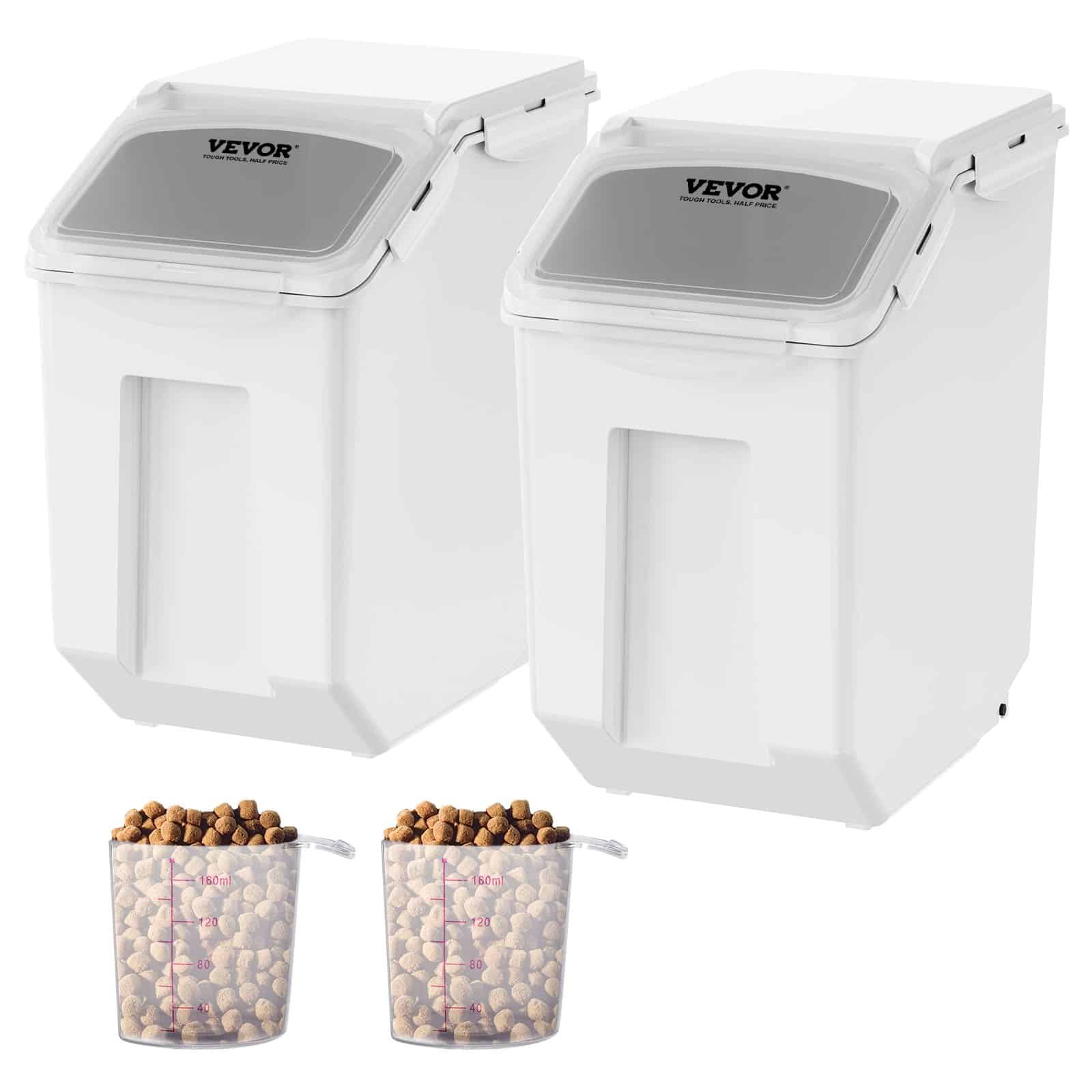 VEVOR 2x15L Airtight Pet Food Storage Bins with Measuring Cups & Wheels twe BPA-Free PP, що складається для корму для собак, рису, борошна