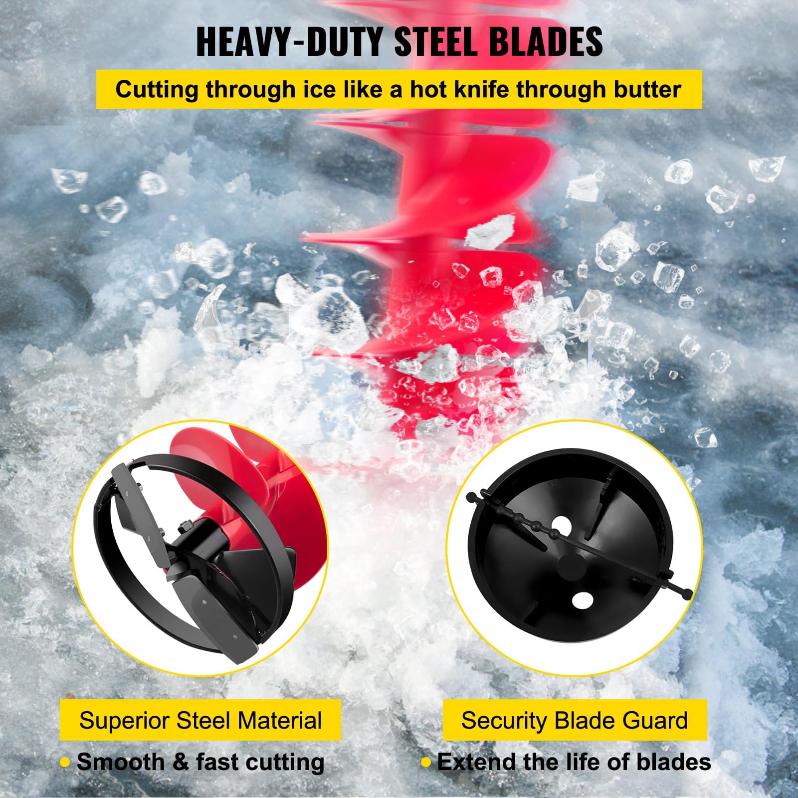 VEVOR Nylon Ice Fishing Auger 15cm Diameter, 99cm Length with 30cm Extension Rod, Drill Adapter, Blade Guard & Top Plate - Image 4