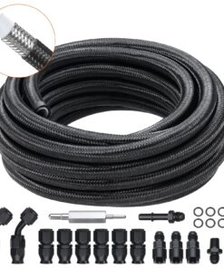 VEVOR 6AN PTFE degvielas šļūtenes komplekts 7.6m, 5/16in pīta šļūtene, 15 savienotāji, E85, eļļai, degvielai, dīzeļdegvielai