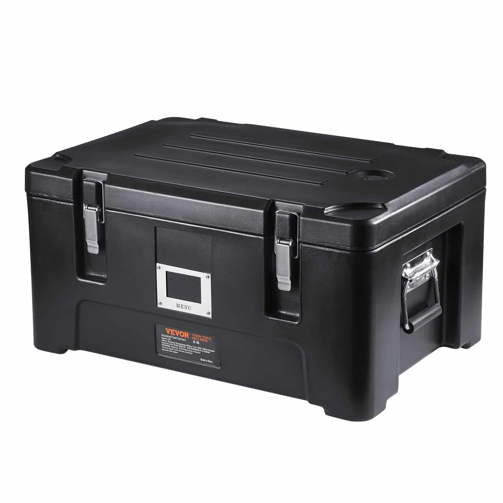 VEVOR 34L Insulated Food Carrier with 3 Stainless Steel Pans, Stackable Hot Box, Top Load, Black, for Catering & Delivery - Image 9