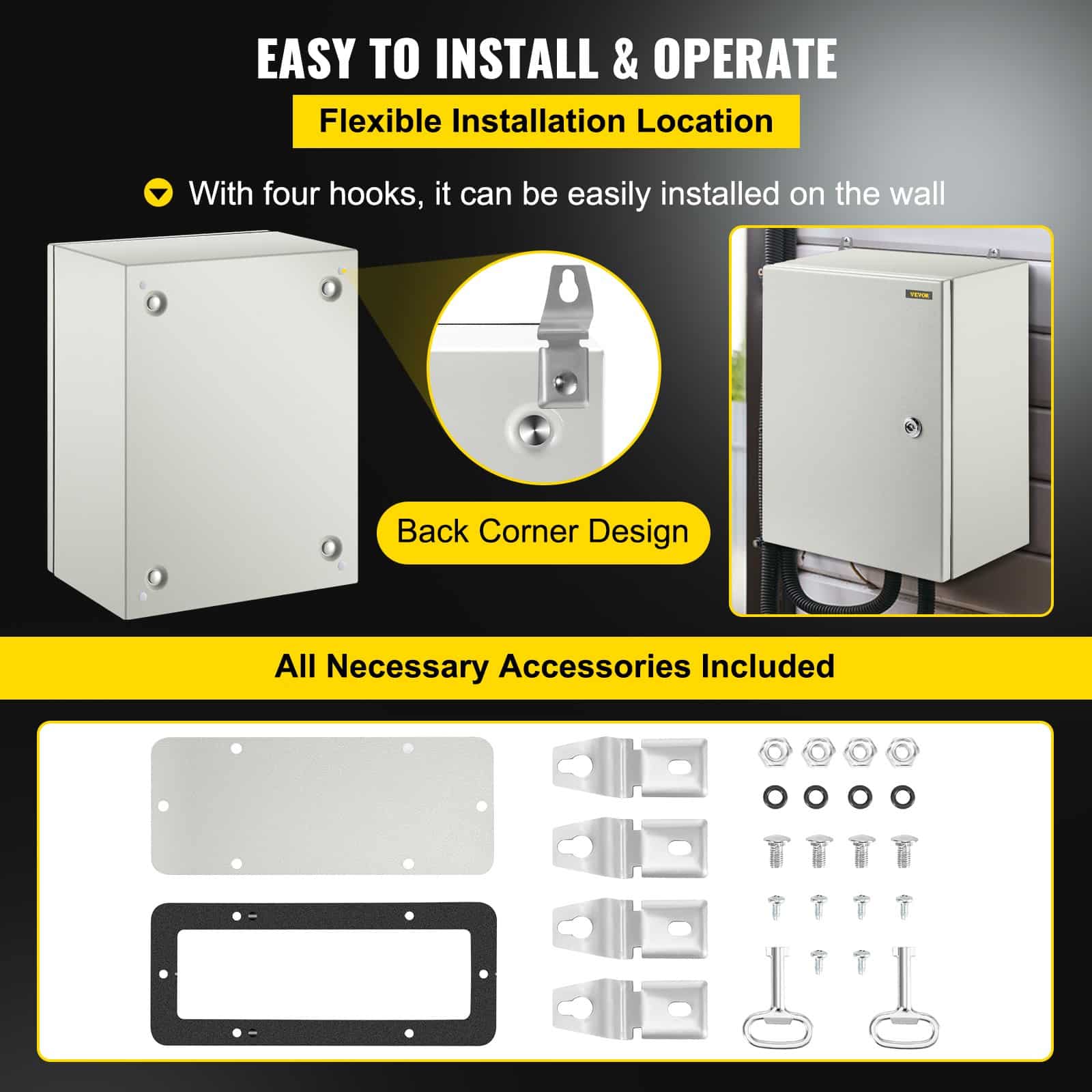 VEVOR IP66 Steel Electrical Enclosure 40x30x20 cm, NEMA 4X Waterproof Dustproof Junction Box with Mounting Plate — изображение 6