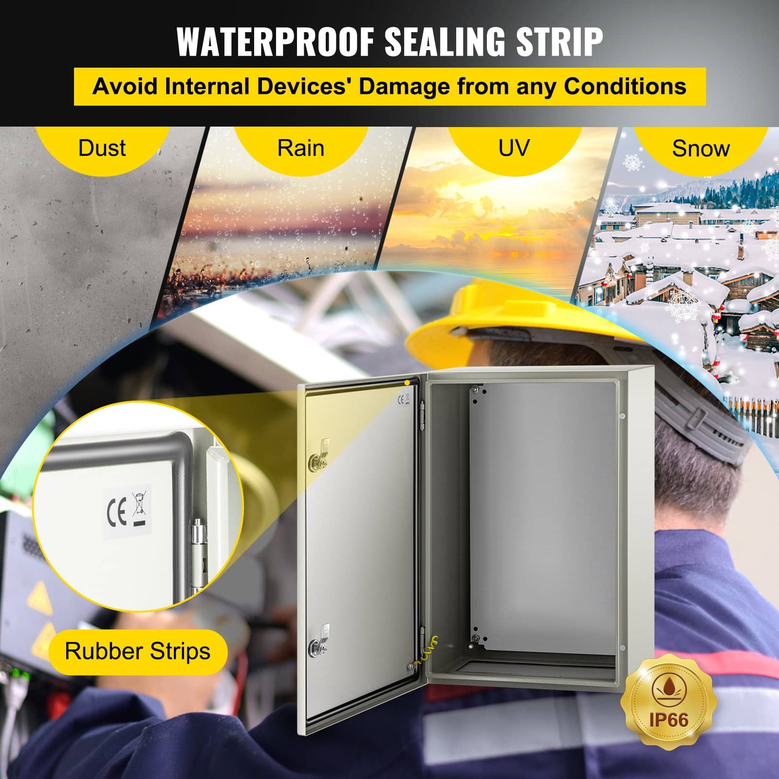 VEVOR 60x40x25 cm NEMA 4X Steel Electrical Enclosure, IP66 Waterproof Dustproof Junction Box with Mounting Plate, Indoor/Outdoor Use — изображение 4