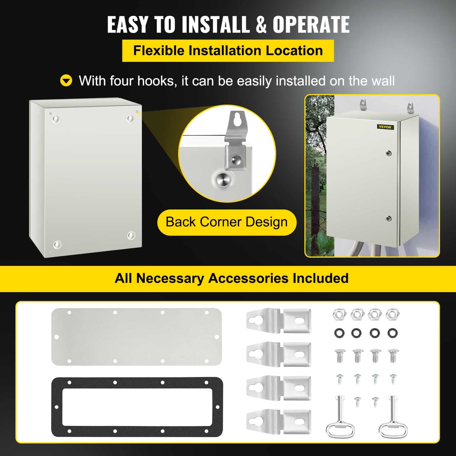 VEVOR 60x40x25 cm NEMA 4X Steel Electrical Enclosure, IP66 Waterproof Dustproof Junction Box with Mounting Plate, Indoor/Outdoor Use — изображение 6