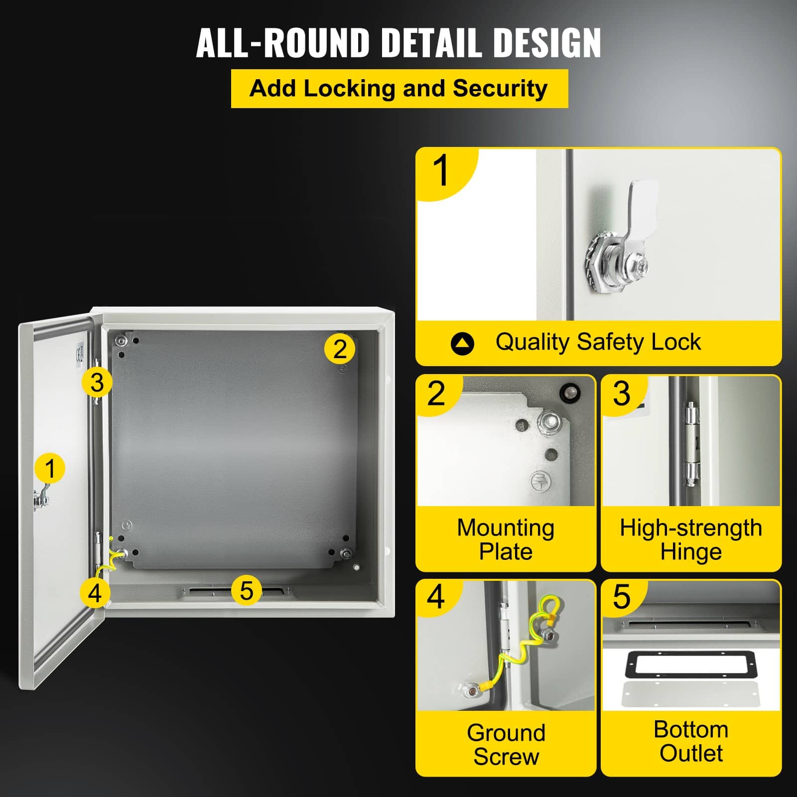VEVOR 50x50x15 cm Steel Electrical Enclosure, IP66 Waterproof NEMA 4X Box with Mounting Plate for Indoor/Outdoor Use - Зображення 5