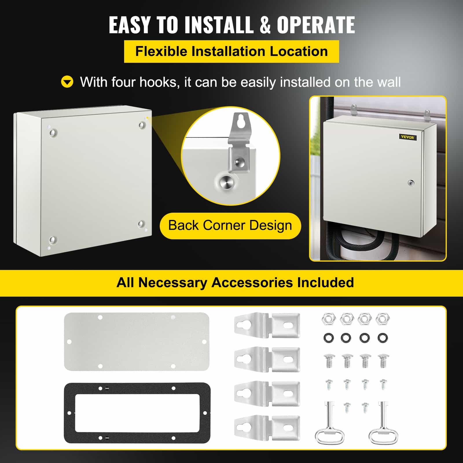 VEVOR 50x50x15 cm Steel Electrical Enclosure, IP66 Waterproof NEMA 4X Box with Mounting Plate for Indoor/Outdoor Use - Зображення 6