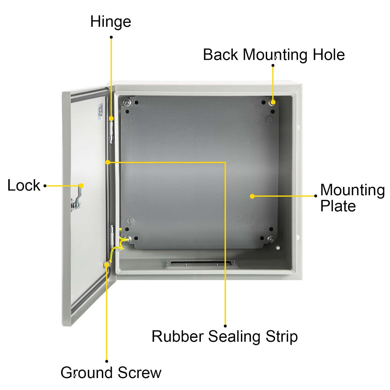 VEVOR 50x50x15 cm Steel Electrical Enclosure, IP66 Waterproof NEMA 4X Box with Mounting Plate for Indoor/Outdoor Use - Зображення 9