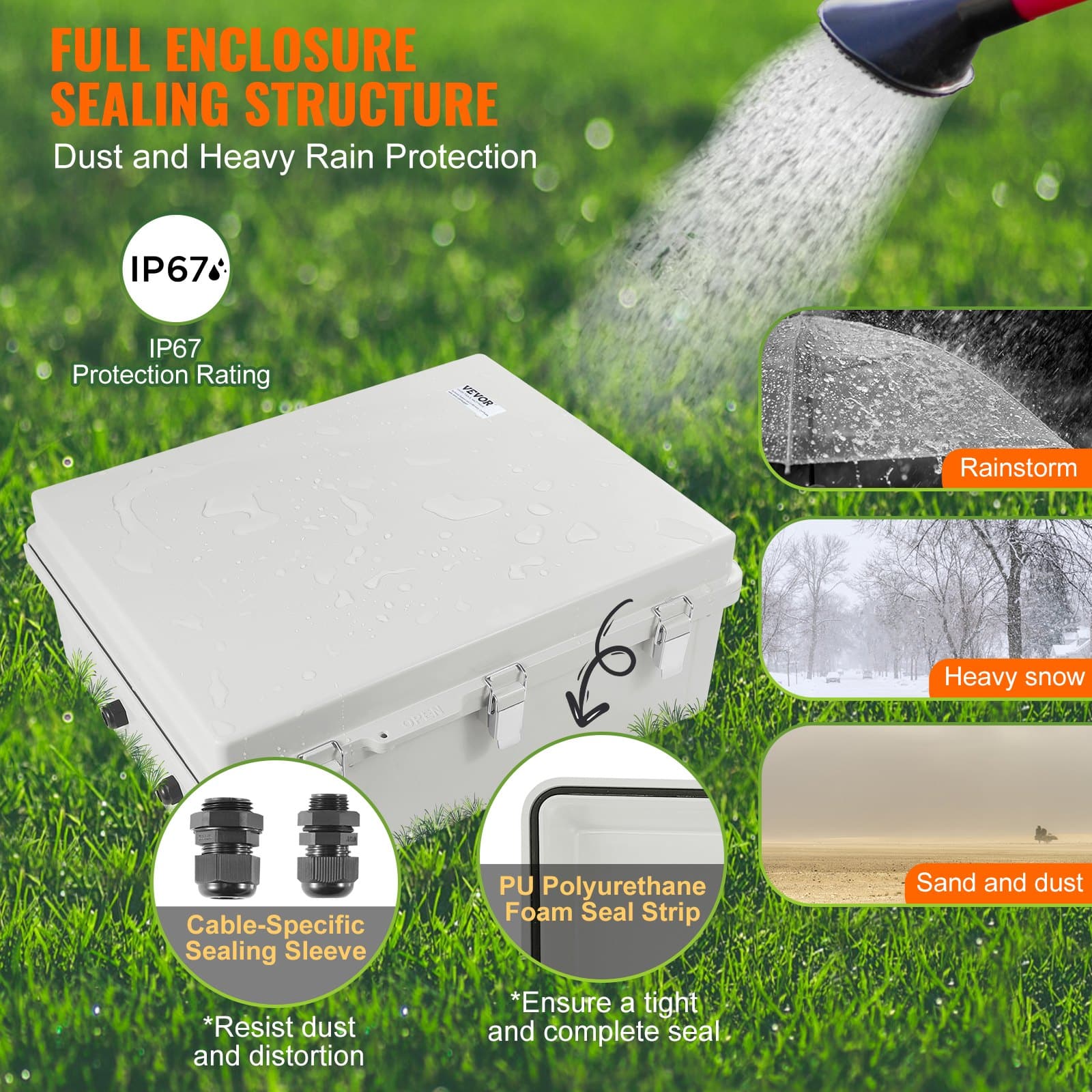 VEVOR IP67 Outdoor Electrical Junction Box 350x250x150mm ABS with Hinged Cover & Stainless Latch, Waterproof & Dustproof Enclosure - Зображення 3