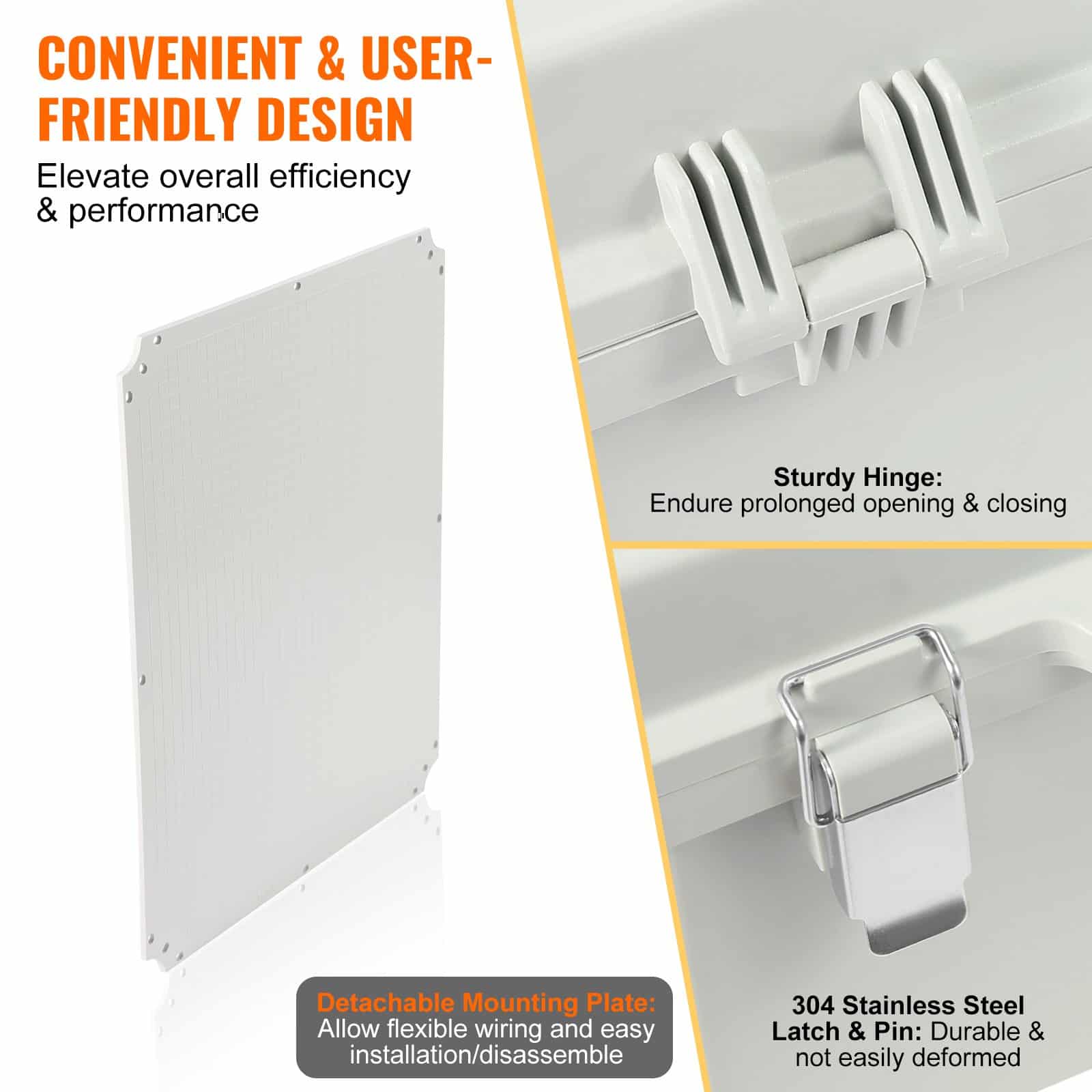 VEVOR IP67 Outdoor Electrical Junction Box 350x250x150mm ABS with Hinged Cover & Stainless Latch, Waterproof & Dustproof Enclosure - Зображення 5