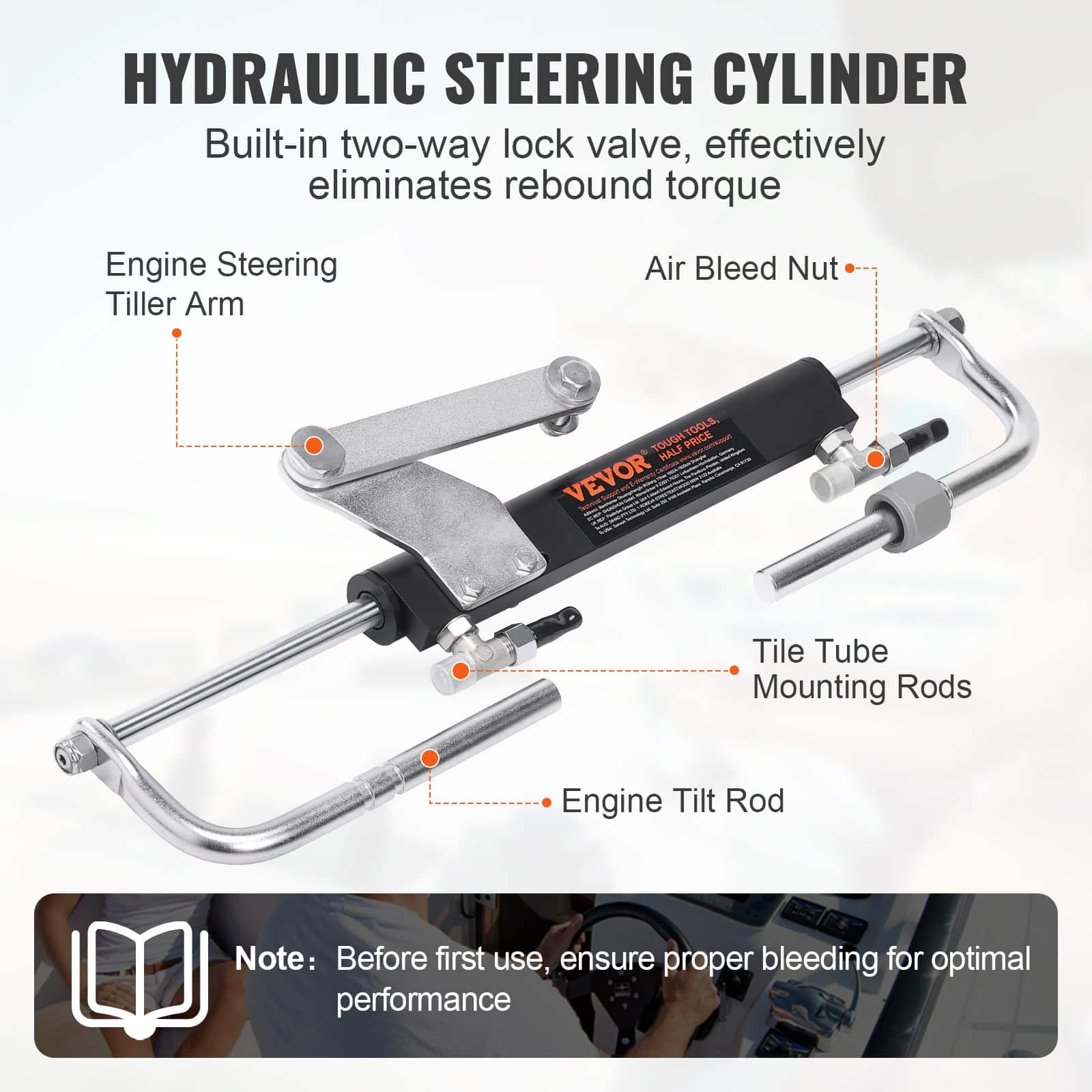 VEVOR Marine Hydraulic Steering Kit for Outboard Motors up to 90HP – Includes Helm Pump, Lock Cylinder & 6m Hoses - Image 5