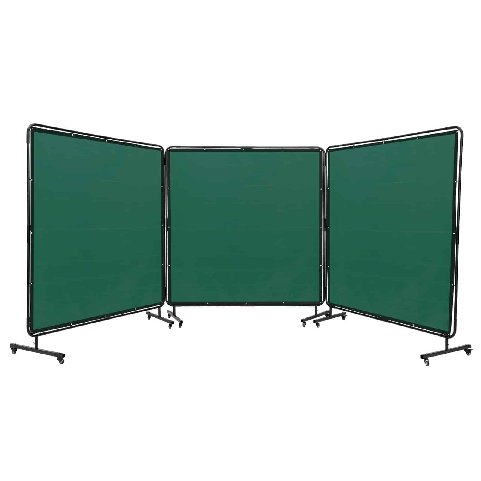 VEVOR 182.9x182.9 cm 3-Panel Welding Screen with Frame, Flame-Resistant Vinyl, UV Protection, 12 Swivel Wheels, Green