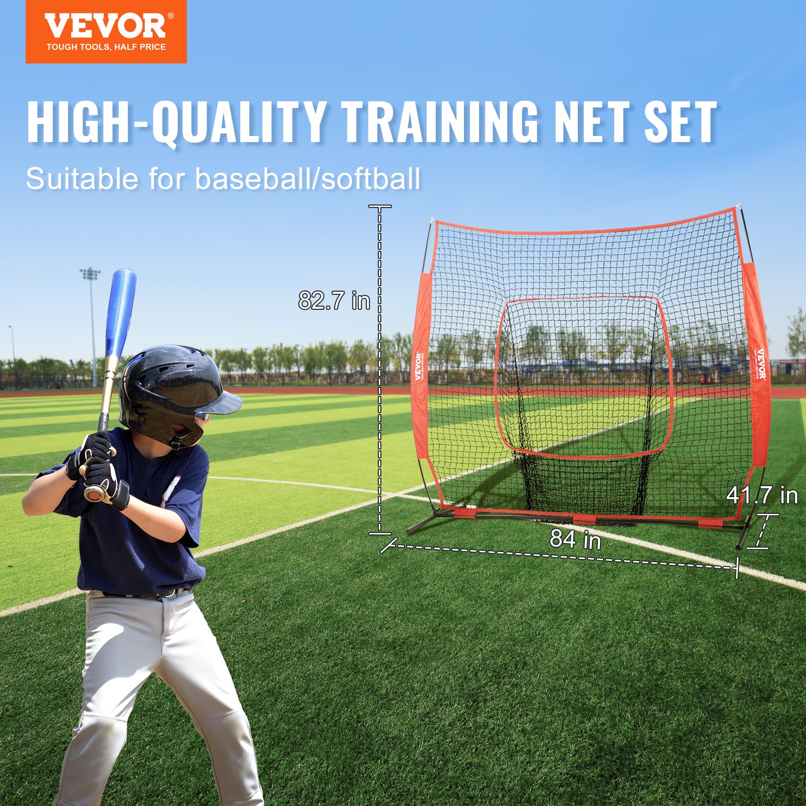 VEVOR 213x213 cm Baseball Softball Practice Net with Strike Zone, Portable Training Aid with Bag & Stakes - Зображення 2