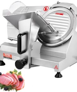 VEVOR 200W Electric Meat Slicer with 20.3cm Carbon Steel Blade, 0–12mm Adjustable Thickness, for Home & Commercial Use