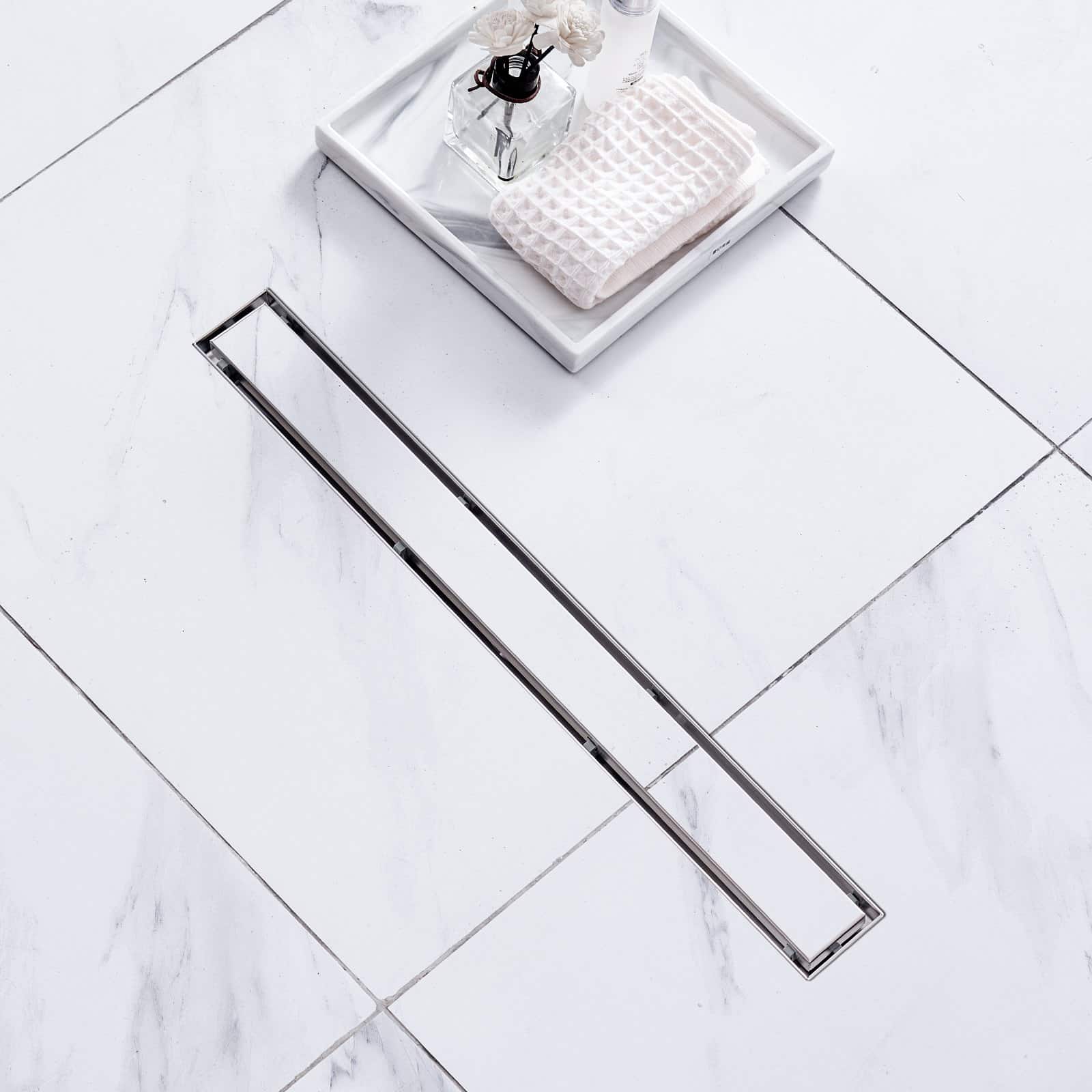 VEVOR 610mm Linear Shower Drain with Tile Insert, Brushed 304 Stainless Steel, Hair Filter, Leveling Feet, Silver - Зображення 8