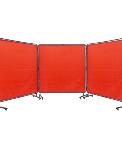 VEVOR 1.8 x 1.8 m 3-Panel Flame-Resistant Welding Screen with Frame & Lockable Wheels for Workshop Safety, Red