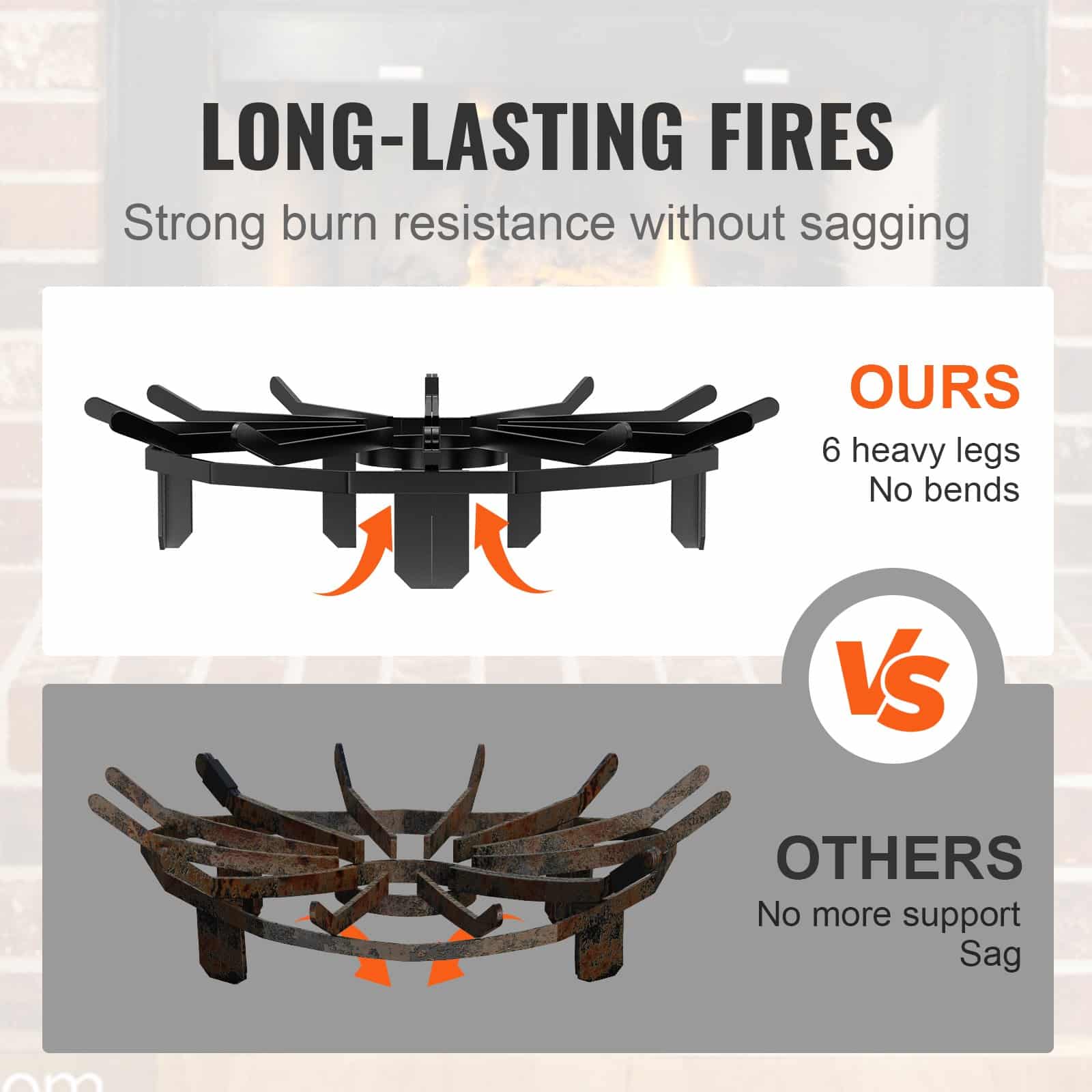 VEVOR 68.5cm Heavy Duty Steel Log Grate with 6 Legs, Firewood Rack for Fireplace, Wood Stove, and Outdoor Fire Pit — изображение 3