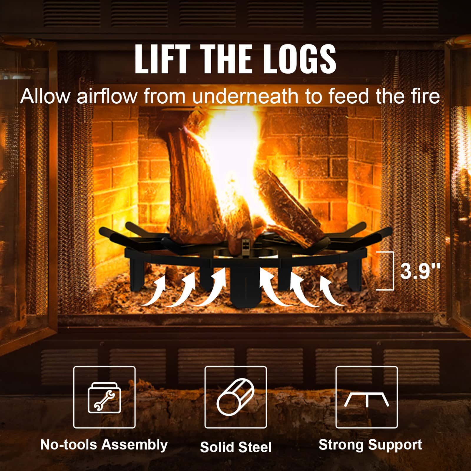 VEVOR 68.5cm Heavy Duty Steel Log Grate with 6 Legs, Firewood Rack for Fireplace, Wood Stove, and Outdoor Fire Pit — изображение 5
