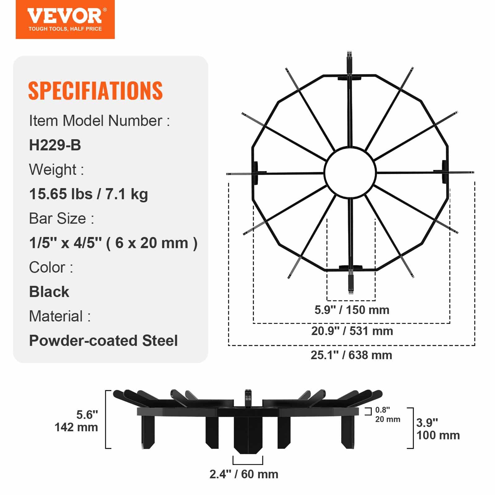 VEVOR 68.5cm Heavy Duty Steel Log Grate with 6 Legs, Firewood Rack for Fireplace, Wood Stove, and Outdoor Fire Pit — изображение 7
