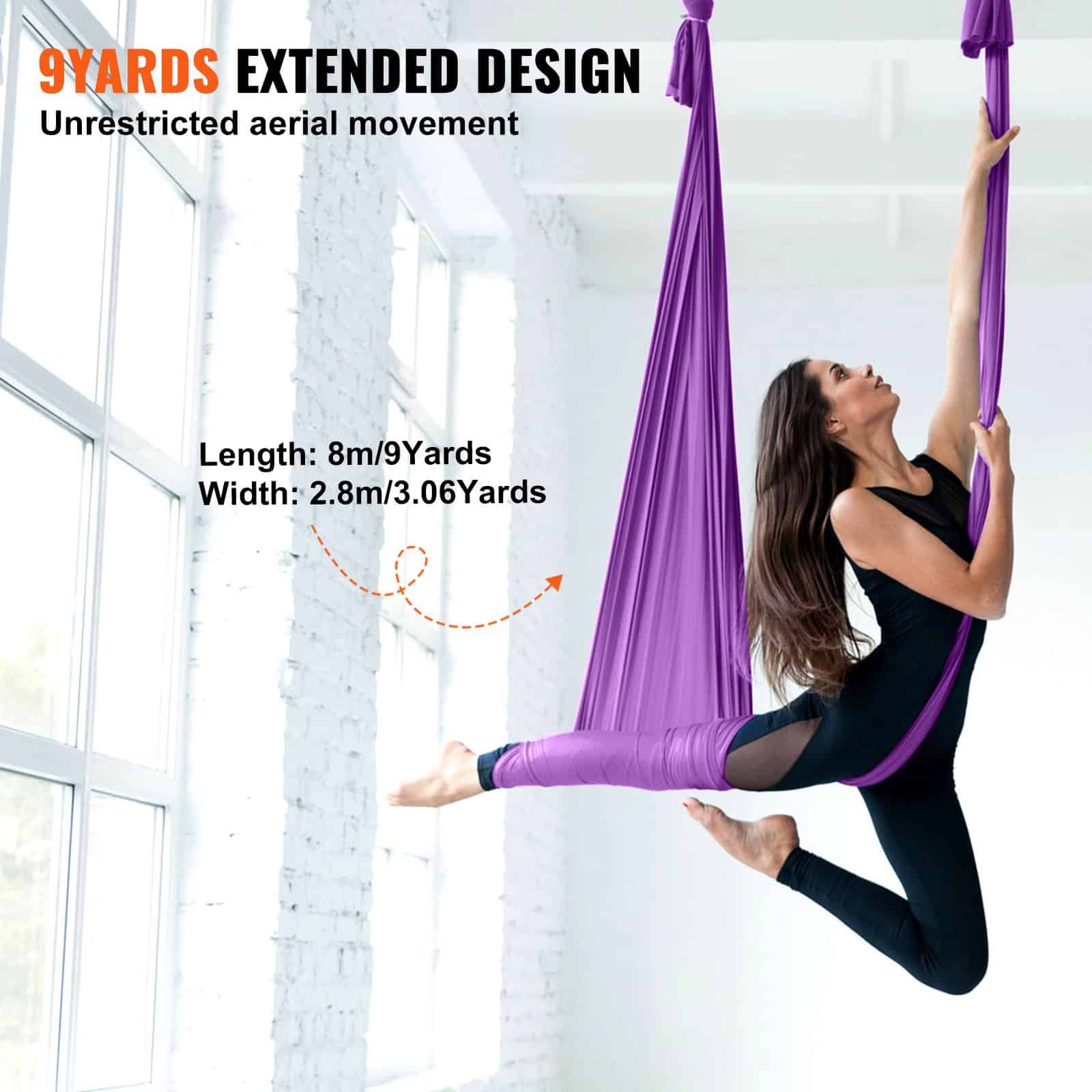 VEVOR Aerial Yoga Swing & Hammock Kit, 8 m Nylon Fabric, 1000 kg Load, Full Rigging, for All Levels, Purple - Зображення 4