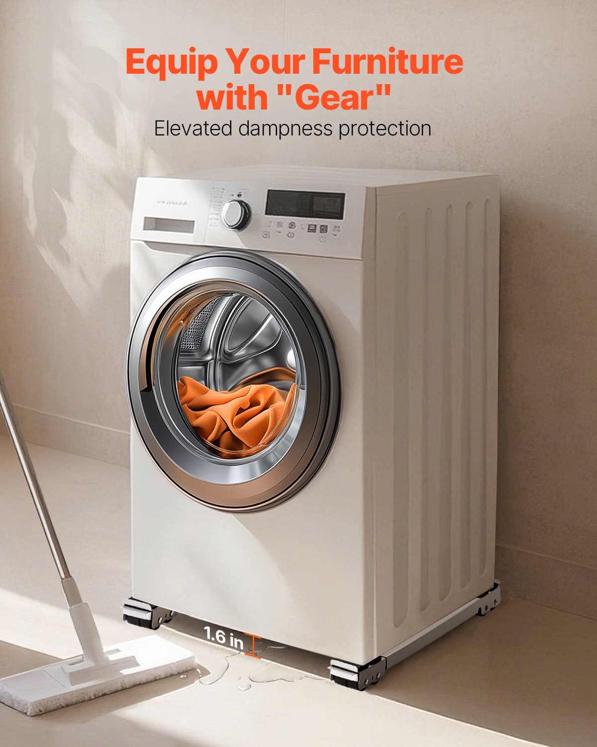 VEVOR Adjustable Appliance Roller Dolly, 299 kg Load, Extendable 44.5–70 cm, Fridge/Washing Machine Stand with Wheels, White – Paveikslėlis 3