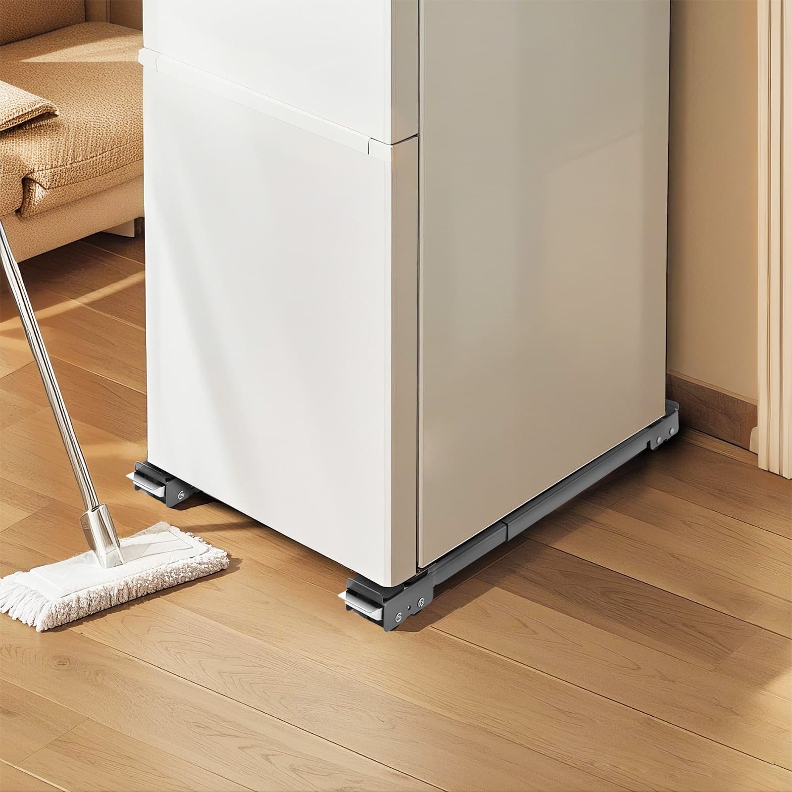 VEVOR Adjustable Appliance Roller Dolly, 299 kg Load, Extendable 44.5–70 cm, Fridge/Washing Machine Stand with Wheels, White – Paveikslėlis 8