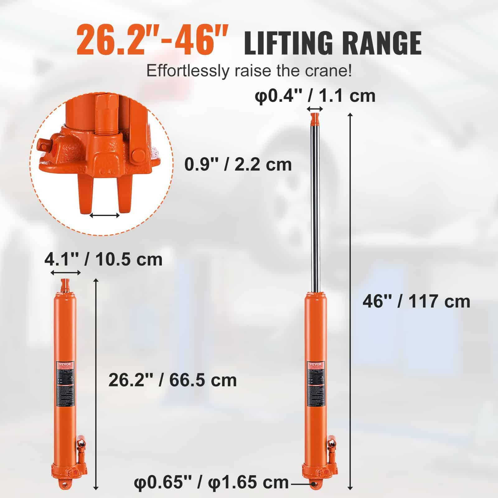 VEVOR 3-Ton Hydraulic Long Ram Jack with Single Piston Pump, Adjustable Height 665–1170 mm, Clevis Base for Engine Hoists — изображение 3