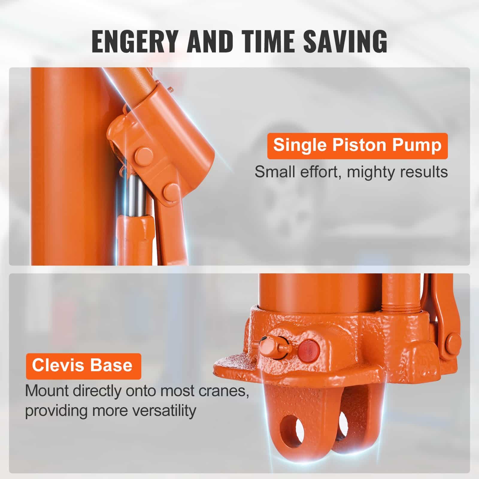 VEVOR 3-Ton Hydraulic Long Ram Jack with Single Piston Pump, Adjustable Height 665–1170 mm, Clevis Base for Engine Hoists — изображение 5