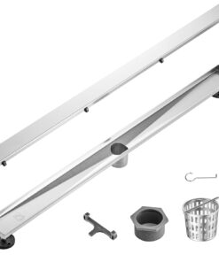 VEVOR 914 мм лінійний душовий трап з вставкою під плитку, матова сталь 304, фільтр для волосся, регульовані ніжки, срібний