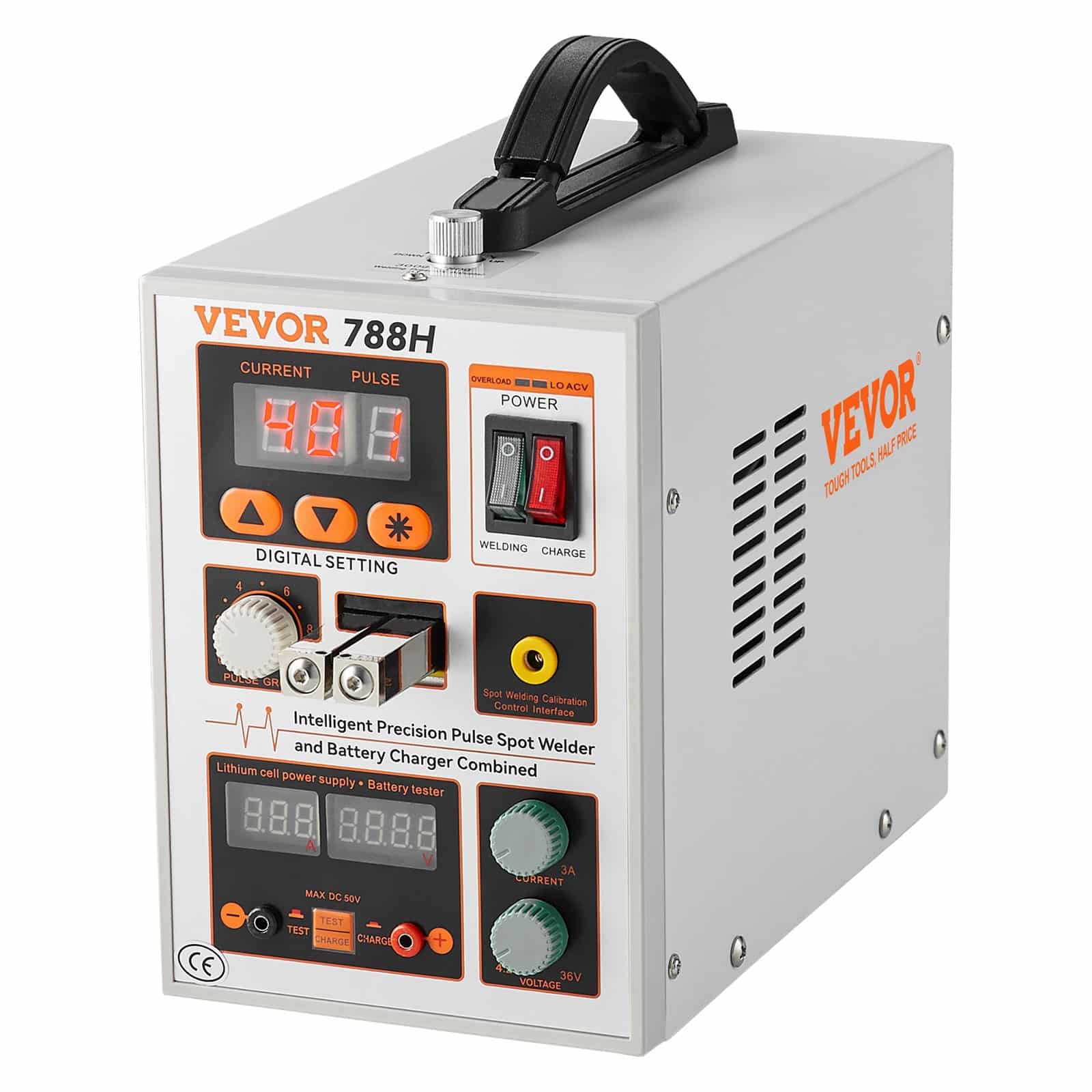 VEVOR 788H Battery Spot Welder & Charger, 2.8kW Portable Pulse Welder for 0.15mm Nickel, 18650/14500 Packs, 2 Modes, LED Light