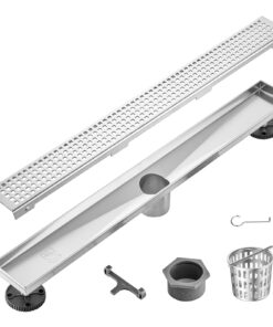 VEVOR 610mm Linear Shower Drain with Square Grate, Brushed 304 Stainless Steel, Hair Strainer & Leveling Feet, Silver