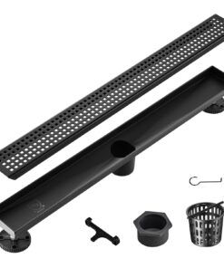 Лінійний душовий трап VEVOR 610 мм, матовий чорний, нержавіюча сталь, квадратна решітка, фільтр для волосся