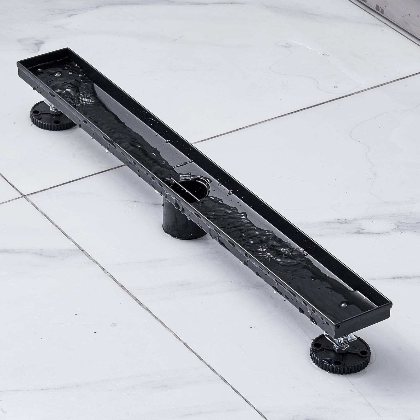 VEVOR 610mm Matte Black Linear Shower Drain, 304 Stainless Steel, Square Grate, Hair Strainer, High Flow, Anti-Clog - Зображення 12