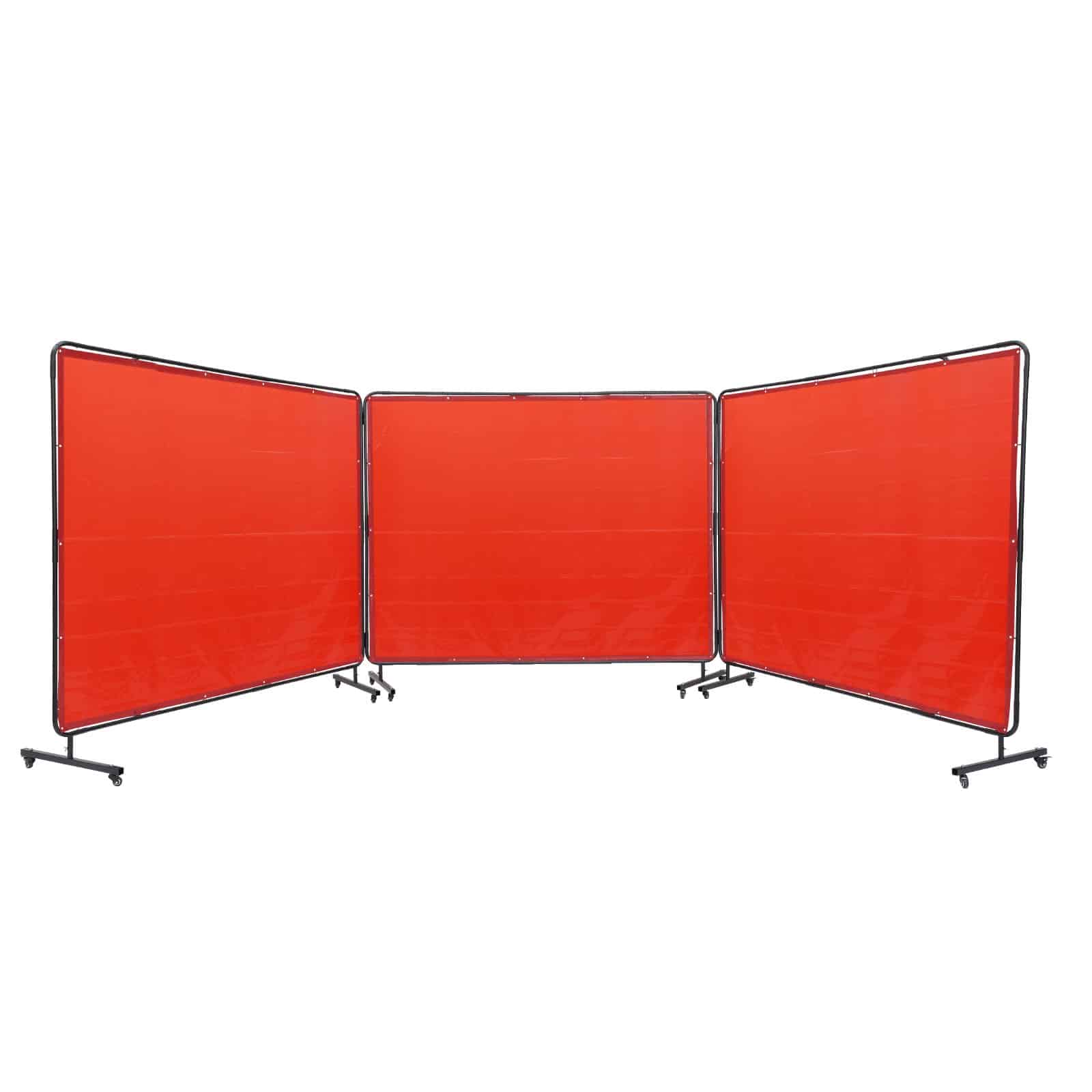 VEVOR 1.8 x 2.4 m 3-Panel Flame-Resistant Welding Screen with Frame and 12 Swivel Wheels (6 Lockable) – Red
