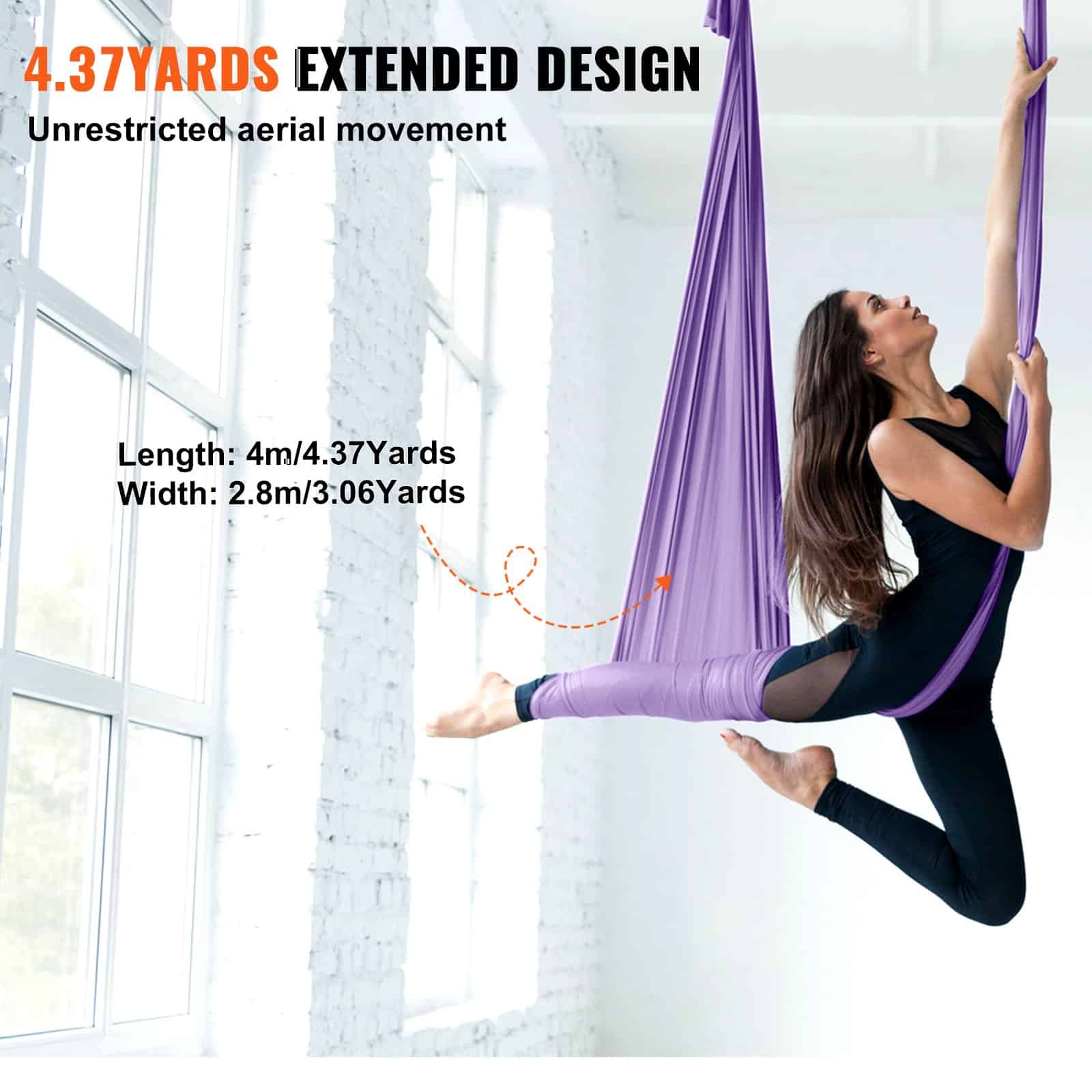 VEVOR Aerial Yoga Hammock & Swing Kit, 4.4m Nylon Fabric, 1000kg Capacity, Full Rigging, for All Levels, Purple - Pilt 4